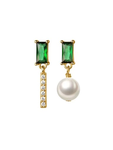 Brass Imitation Pearl Green Geometric Dainty Stud Earring