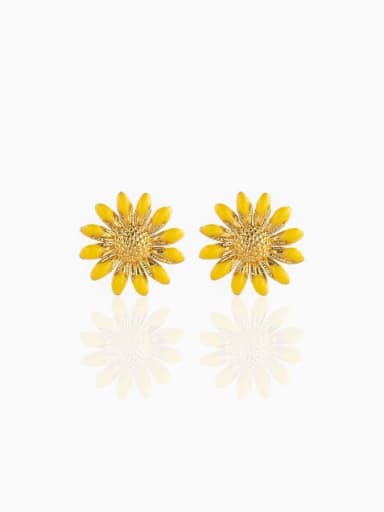 713 yellow Brass Enamel Flower Cute Stud Earring