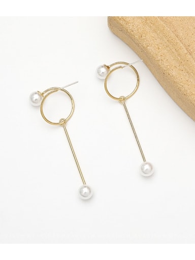 14K  gold Copper Imitation Pearl Geometric Minimalist Drop Trend Korean Fashion Earring