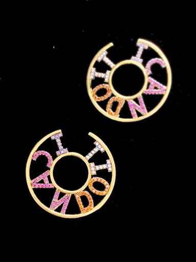 Brass Cubic Zirconia Letter Trend Stud Earring