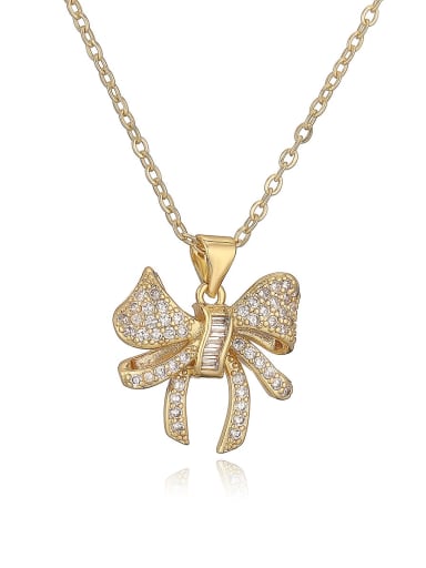 24528 Brass Cubic Zirconia Bowknot Hip Hop Necklace