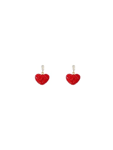 Brass Cubic Zirconia Red Heart Dainty Stud Earring
