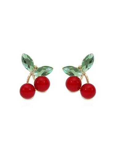 Brass Cubic Zirconia Enamel Friut Cherry Trend Stud Earring