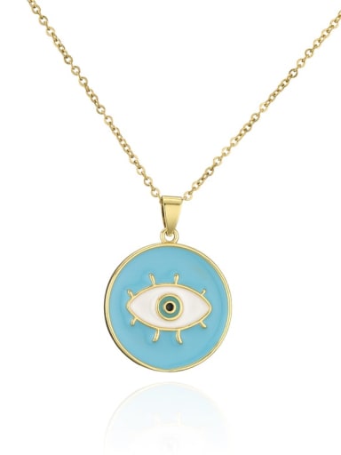 20865 Brass Enamel Evil Eye Vintage Round Pendant Necklace