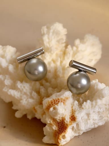 Palladium white Brass Imitation Pearl Geometric Minimalist Stud Earring