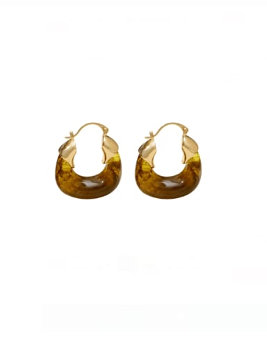 Brass Resin Geometric Vintage Huggie Earring