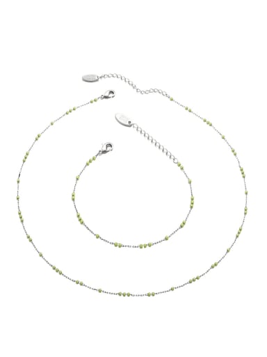 Brass Glass Stone Minimalist Geometric Bracelet and Necklace Set
