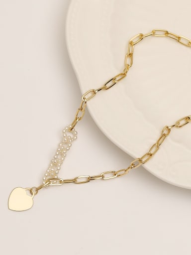Brass Imitation Pearl Heart Minimalist Trend Korean Fashion Necklace