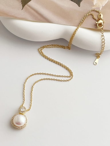 Brass Freshwater Pearl Round Dainty Necklace