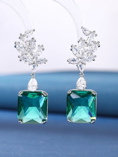 Hole green Brass Cubic Zirconia Multi Color Geometric Luxury Cluster Earring