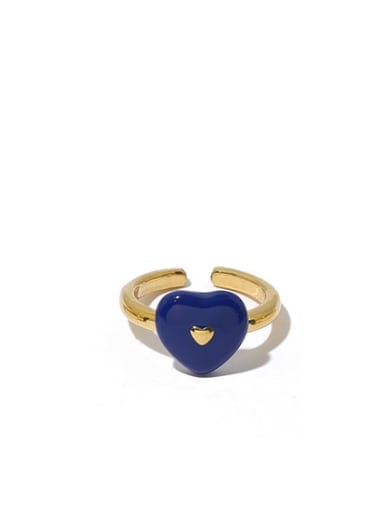 Blue oil dripping gold ring Brass Enamel Heart Vintage Band Ring