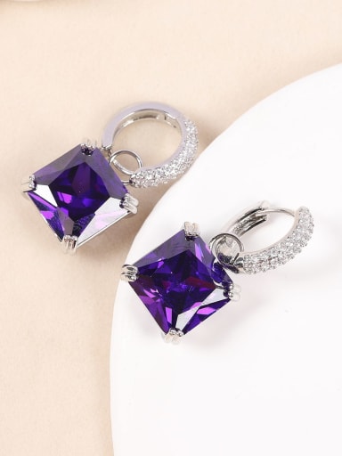 purple Brass Cubic Zirconia Geometric Luxury Cluster Earring