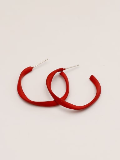 red Brass Enamel Geometric Minimalist Hoop Trend Korean Fashion Earring