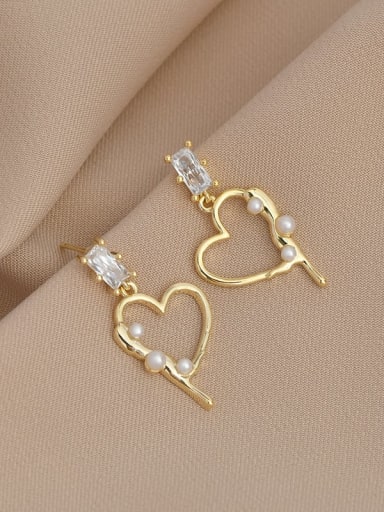 Gold ED65584 Brass Cubic Zirconia Heart Dainty Stud Earring