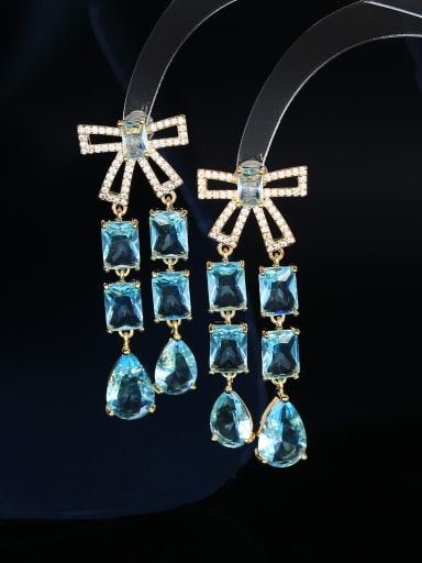 Aquamarine Brass Cubic Zirconia Bowknot Geometric Luxury Cluster Earring