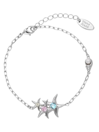 Three Starfish Pendant Bracelet Brass Cubic Zirconia Pentagram Hip Hop Link Bracelet