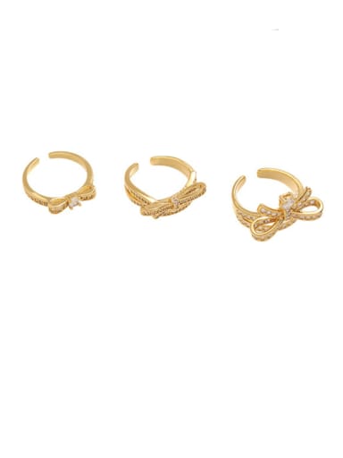 Brass Cubic Zirconia Bowknot Minimalist Band Ring