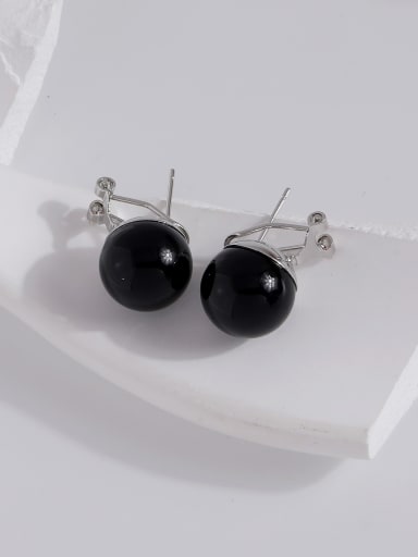 White k [black bead] Brass Imitation Pearl Geometric Trend Stud Earring