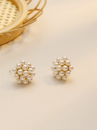 Copper Imitation Pearl Flower Trend Stud Trend Korean Fashion Earring