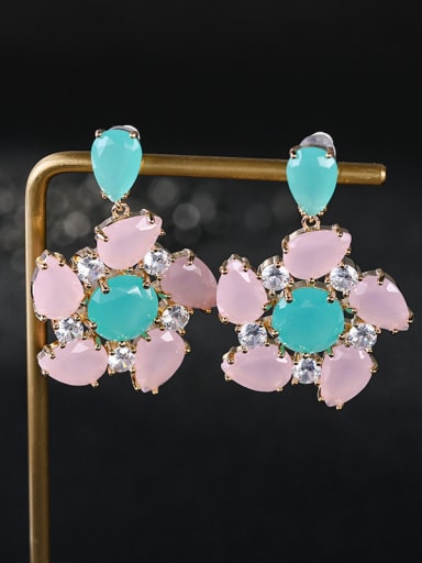 Brass Opal Flower Luxury Drop Earring