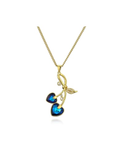 Brass Cubic Zirconia Blue Heart Dainty Necklace