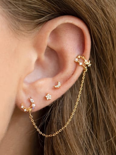 Brass Cubic Zirconia Moon Tassel Cute Earring