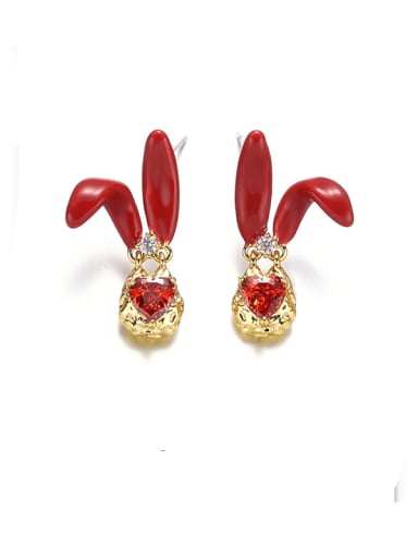 Rabbit ear studs (required for delivery) Brass Cubic Zirconia Enamel Rabbit Cute Stud Earring