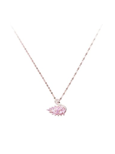 Brass Cubic Zirconia Pink Swan Dainty Necklace