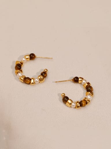 Brass Tiger Eye Geometric Vintage Stud Earring