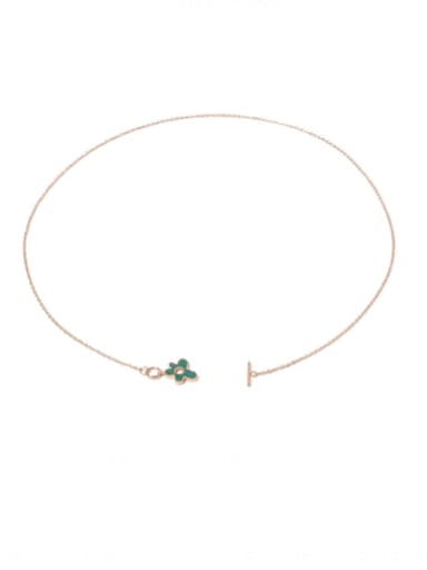Brass Malchite Flower Minimalist Necklace