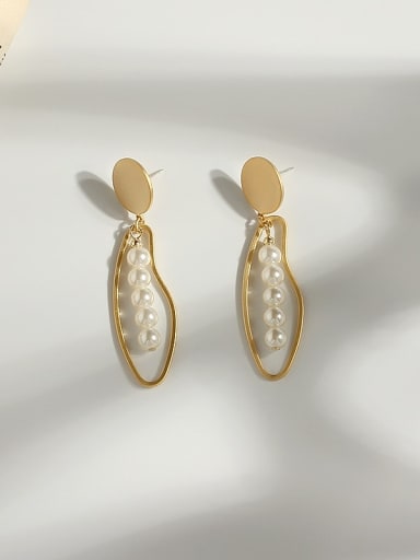 Dumb gold glossy Pearl Copper Imitation Pearl Geometric Ethnic Drop Trend Korean Fashion Earring