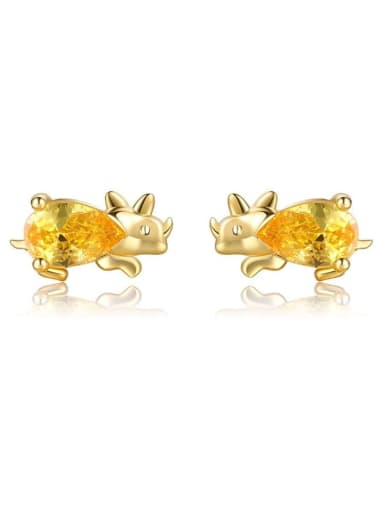 Crystal yellow dragon Brass Cubic Zirconia Multi Color Irregular Cute Dinosaur series Stud Earring