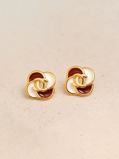 Brass Enamel Flower Minimalist Stud Earring