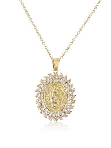 Brass Cubic Zirconia Religious Vintage Geometric Pendnat Necklace