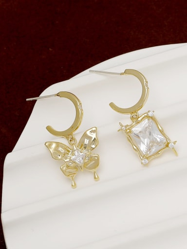 Brass Cubic Zirconia Asymmetrical  Butterfly Minimalist Drop Earring