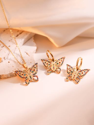 Titanium Steel Cubic Zirconia Hip Hop Butterfly Earring and Necklace Set
