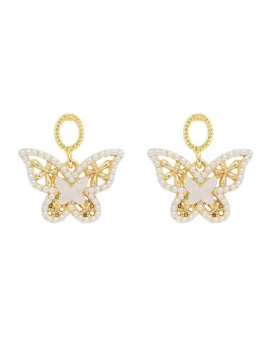 Brass Imitation Pearl Butterfly Dainty Drop Trend Korean Fashion Earring