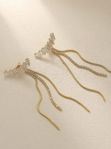 Brass Cubic Zirconia Tassel Vintage Threader Trend Korean Fashion Earring