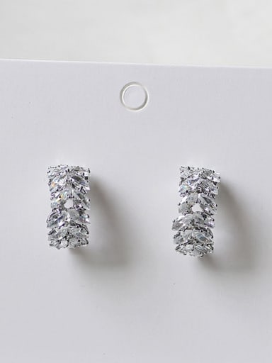 White K Copper Cubic Zirconia Geometric Dainty Stud Trend Korean Fashion Earring