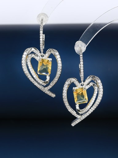 yellow Brass Cubic Zirconia Heart Luxury Cluster Earring