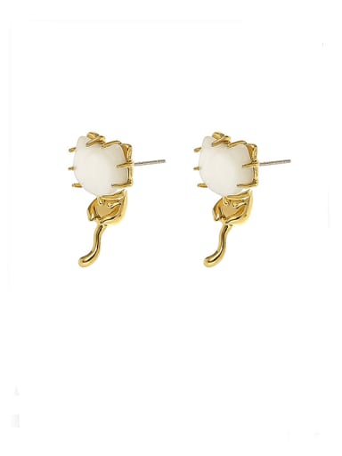 Gold earrings Brass Shell Cat Minimalist Necklace