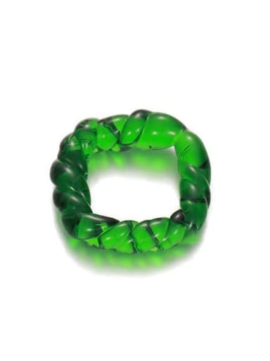 Hand  Glass Green Twist  Square Minimalist Band Ring