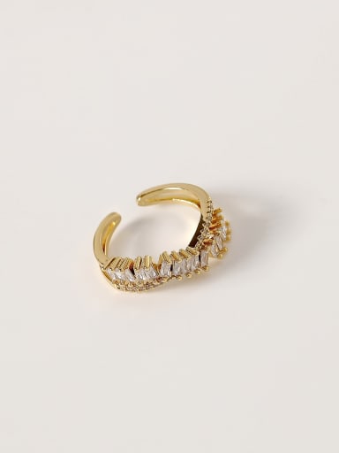14k Gold Brass Cubic Zirconia Irregular Hip Hop Band Fashion Ring