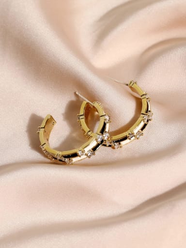 14k Gold [Earrings] Brass Cubic Zirconia Enamel Geometric Trend Clip Earring