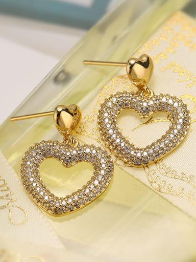 44045 Brass Cubic Zirconia Heart Dainty Stud Earring