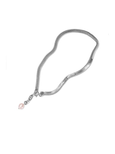 Brass Imitation Pearl Snake Chain Hip Hop Necklace