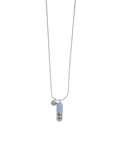 sky blue Brass Enamel Geometric Minimalist Long Strand Necklace