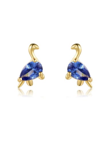 Dark blue small hole Dragon Brass Cubic Zirconia Multi Color Irregular Cute Dinosaur series Stud Earring