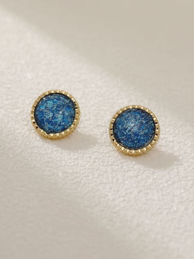 14k Gold Blue Brass Resin Geometric Vintage Stud Earring