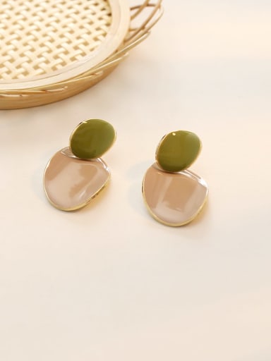 14K  gold milk tea Copper Enamel Geometric Minimalist Drop Trend Korean Fashion Earring